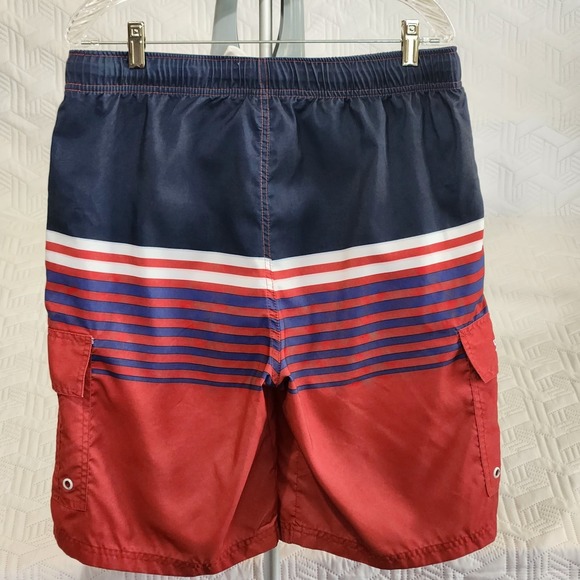 POLO swim Shorts Trunks Men L Red‎ White Blue Striped  Lined Elastic  Waist - Picture 4 of 10
